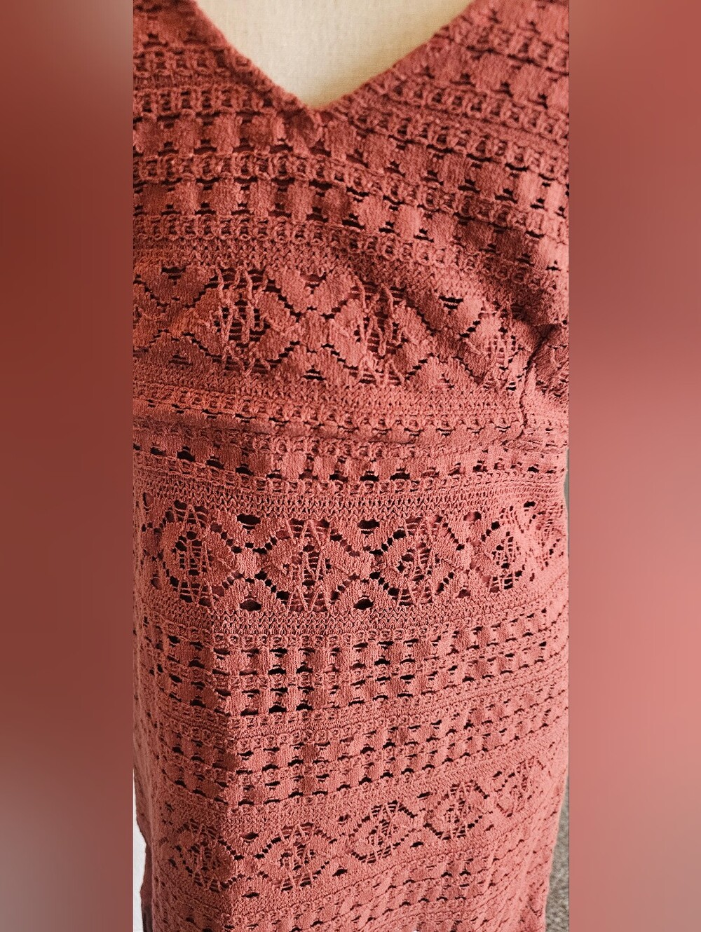 SHYANNE Western 100% Cotton Crochet Fringe Sleeveless Midi Dress Large Rust - Picture 10 of 13